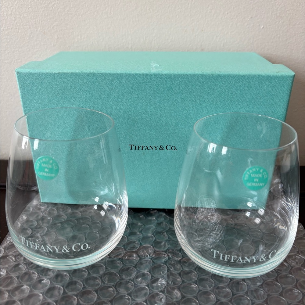 Tiffany & Co. Clear Stemless Glass Set with Iconic Blue Box